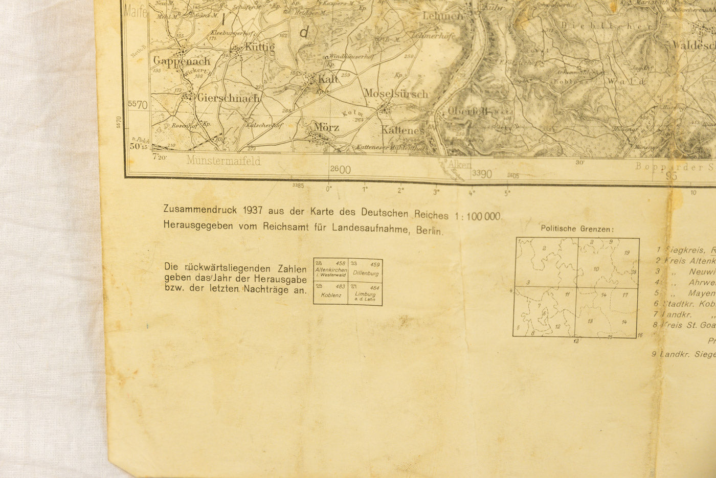 Carta topografica WH - 1937 area di Koblenz