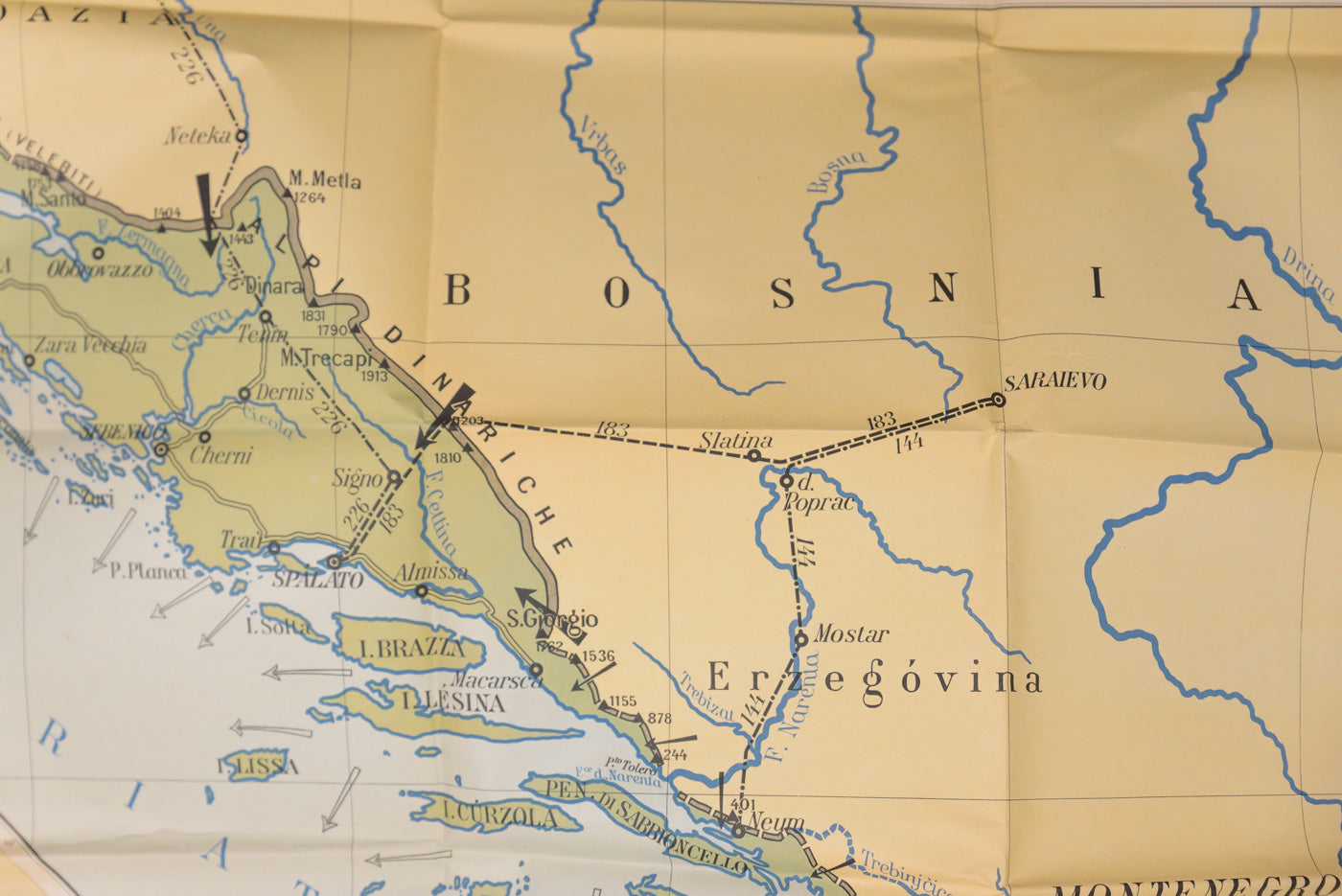 Carta geografica con i confini della Dalmazia Italiana