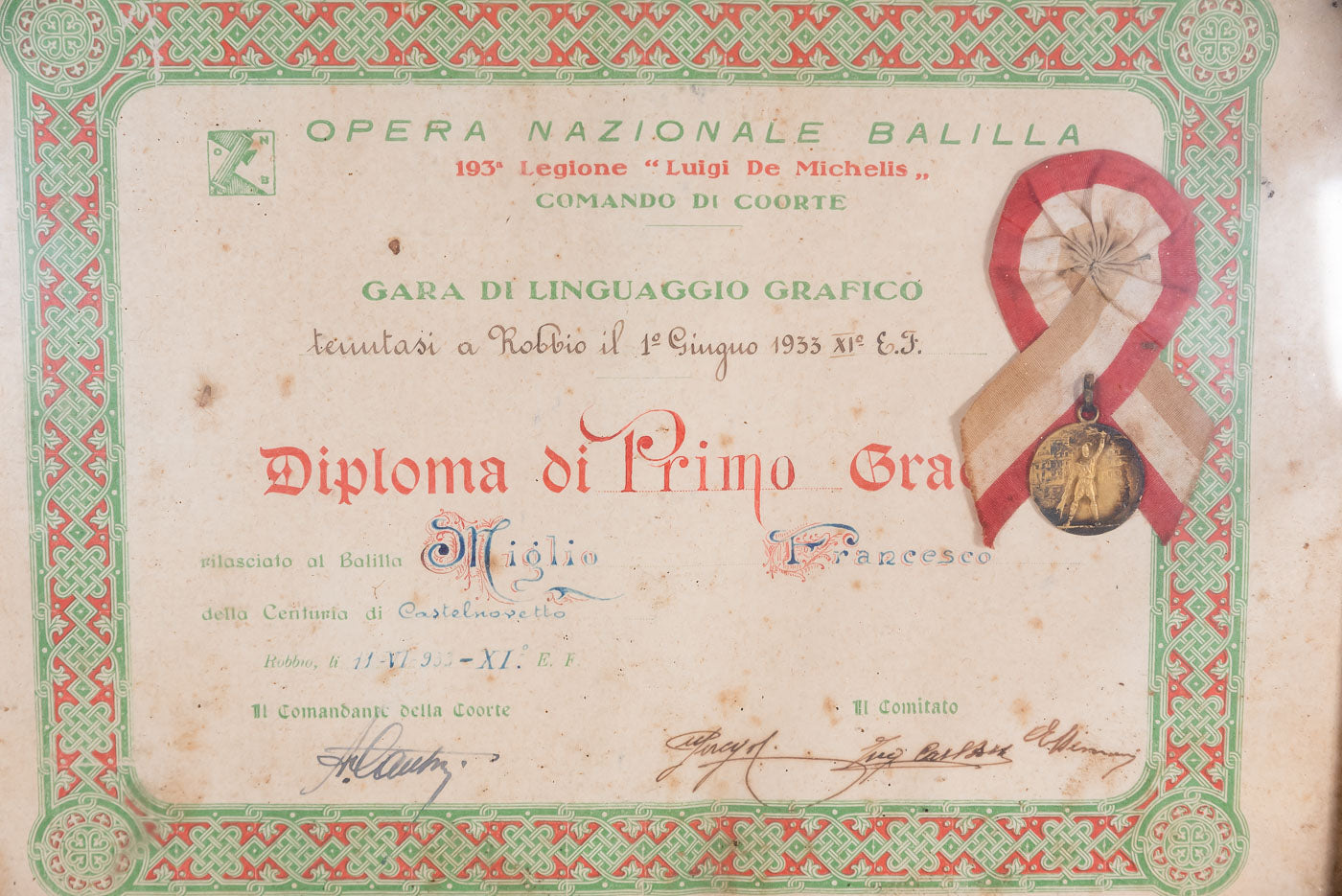 Medaglia con attestato ONB