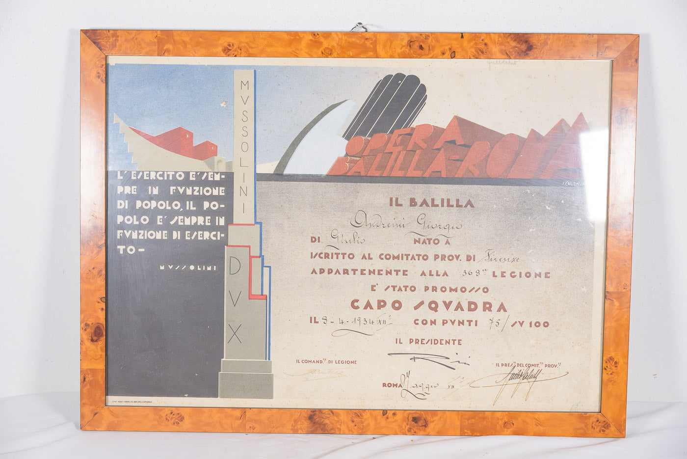 Attestato promozione Balilla ONB