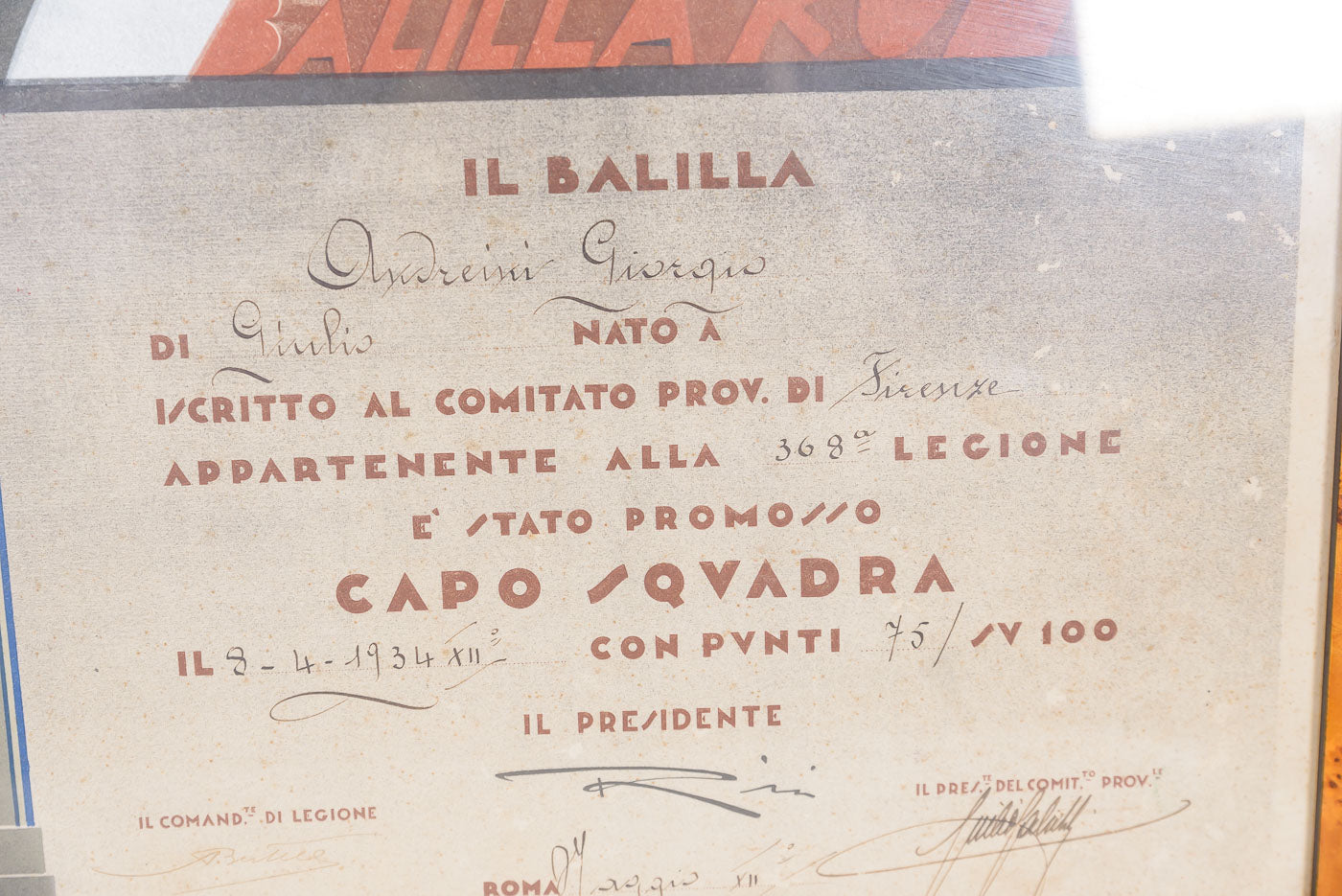 Attestato promozione Balilla ONB