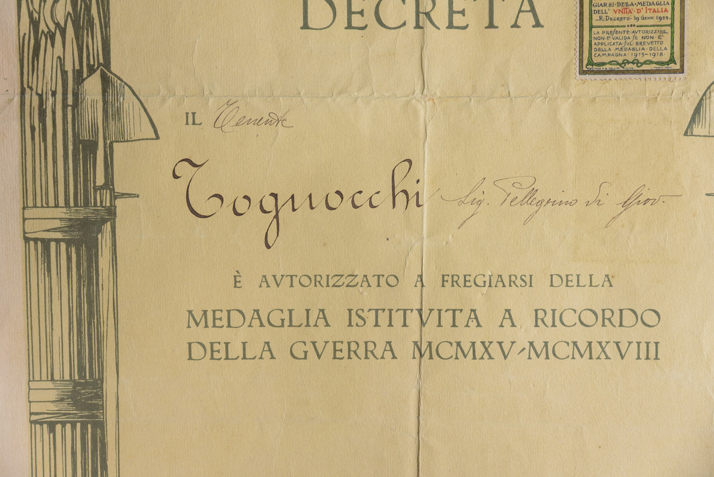 Medaglia "Coniata del bronzo nemico" WW1 con attestato
