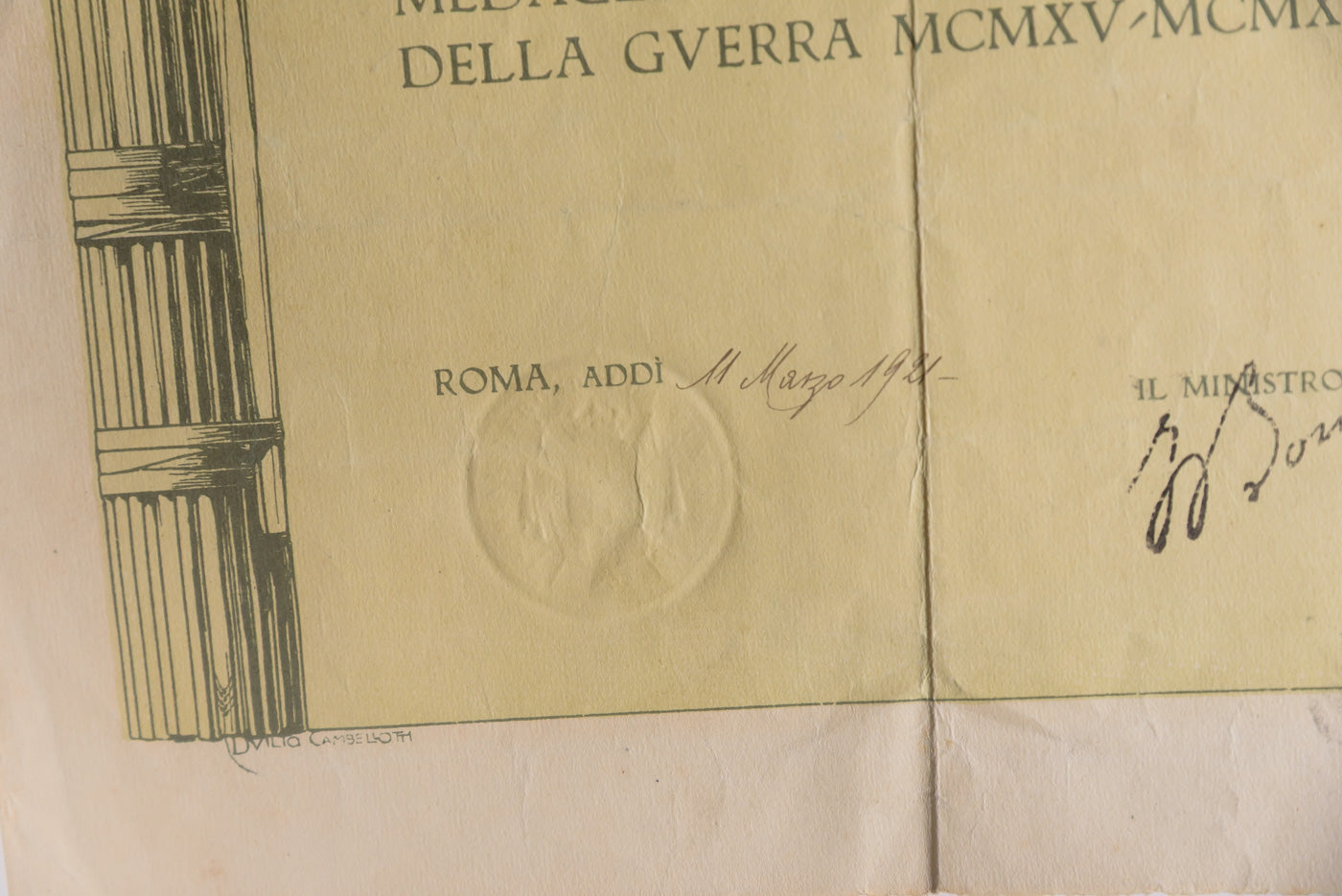 Medaglia "Coniata del bronzo nemico" WW1 con attestato