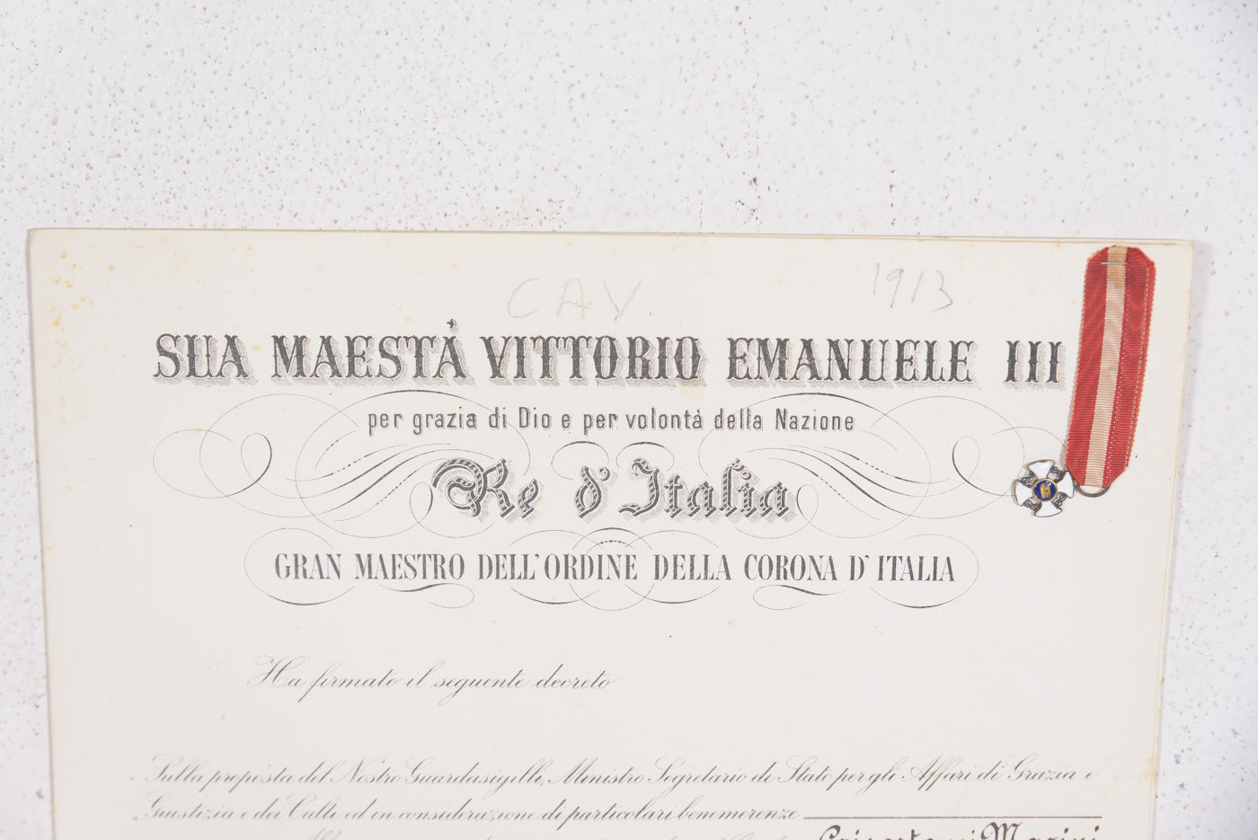 Croce di Cavaliere dell'Ordine della Corona d'Italia con attestato e mignon