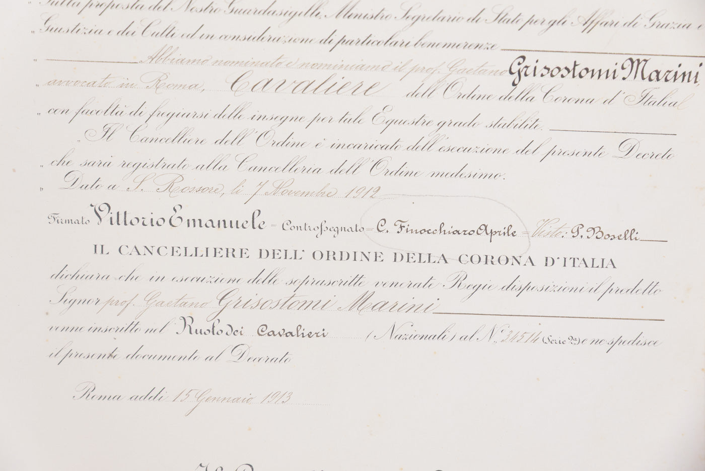Croce di Cavaliere dell'Ordine della Corona d'Italia con attestato e mignon