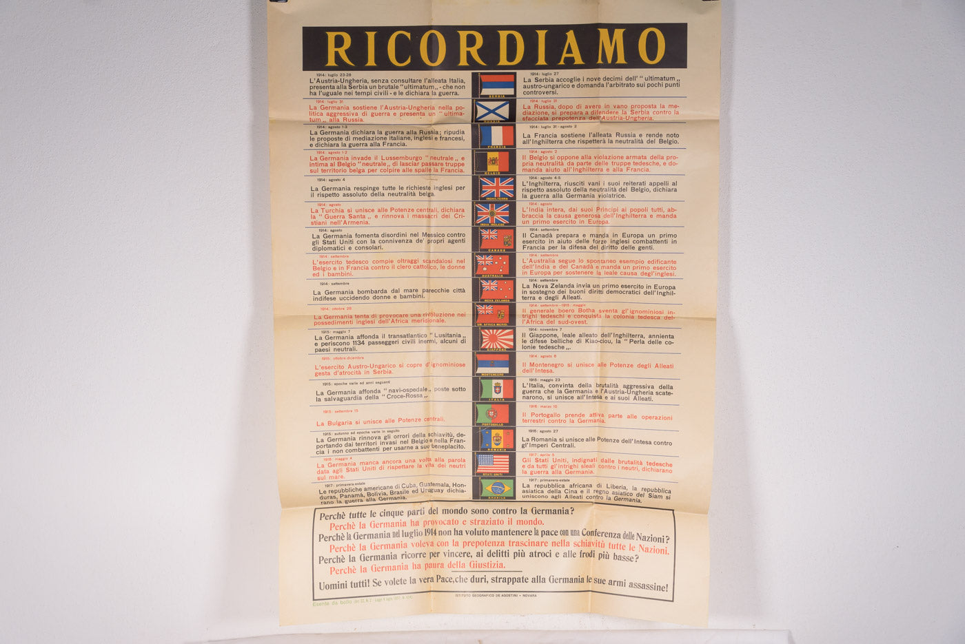 Italia WW1 - Manifesto propaganda pro ingresso in guerra contro la Germania