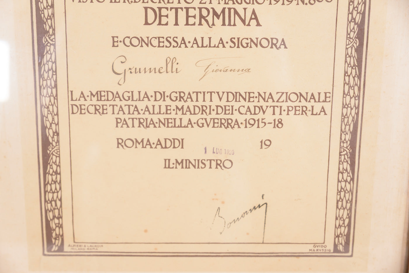 Medaglia con attestato alle Madri di Figli caduti 1915/18, foto 5