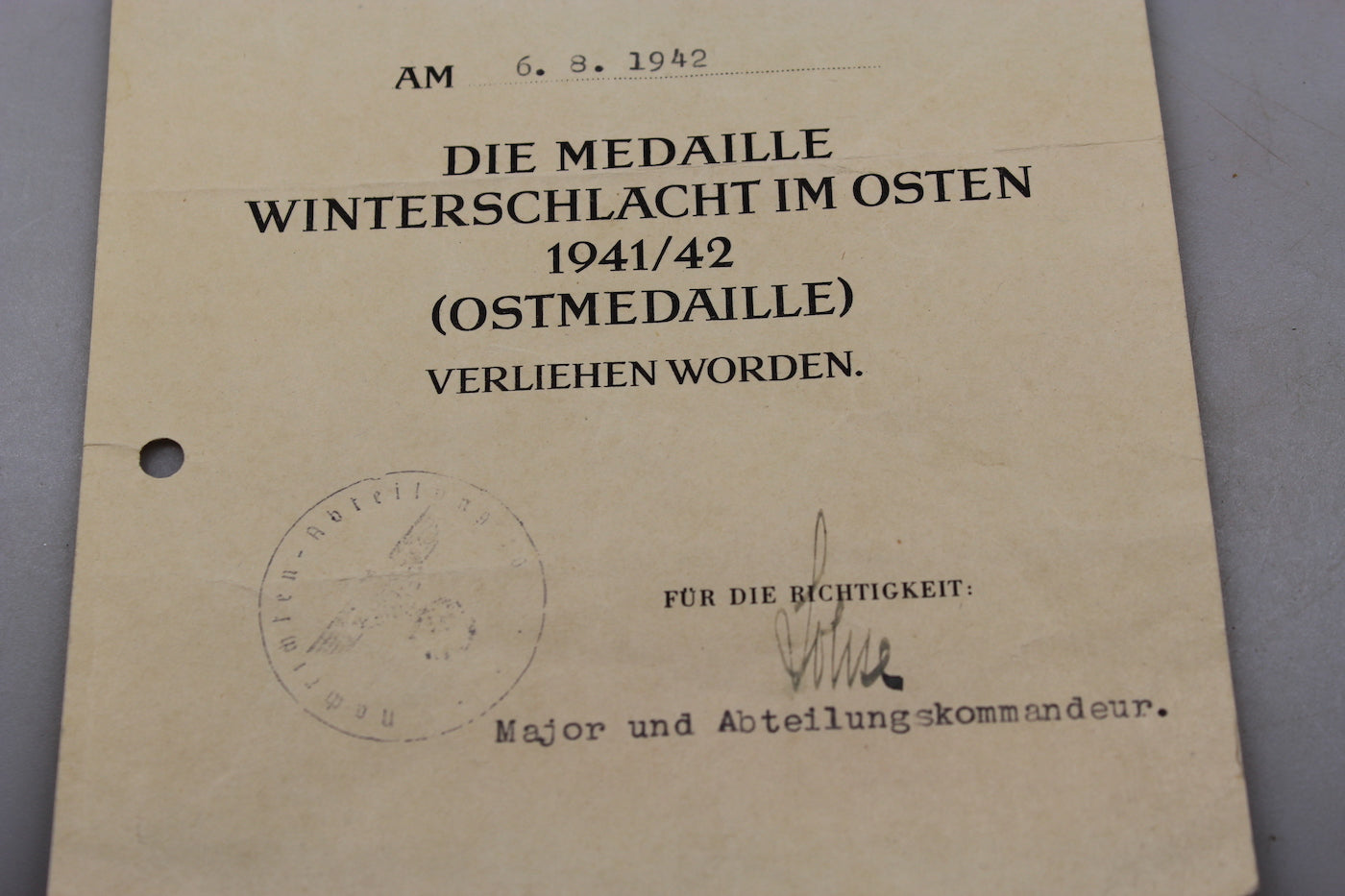 Attestato Ostmedaille 1941/42