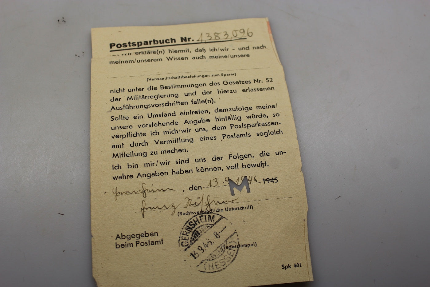 Postsparbuch con altro documento WW2