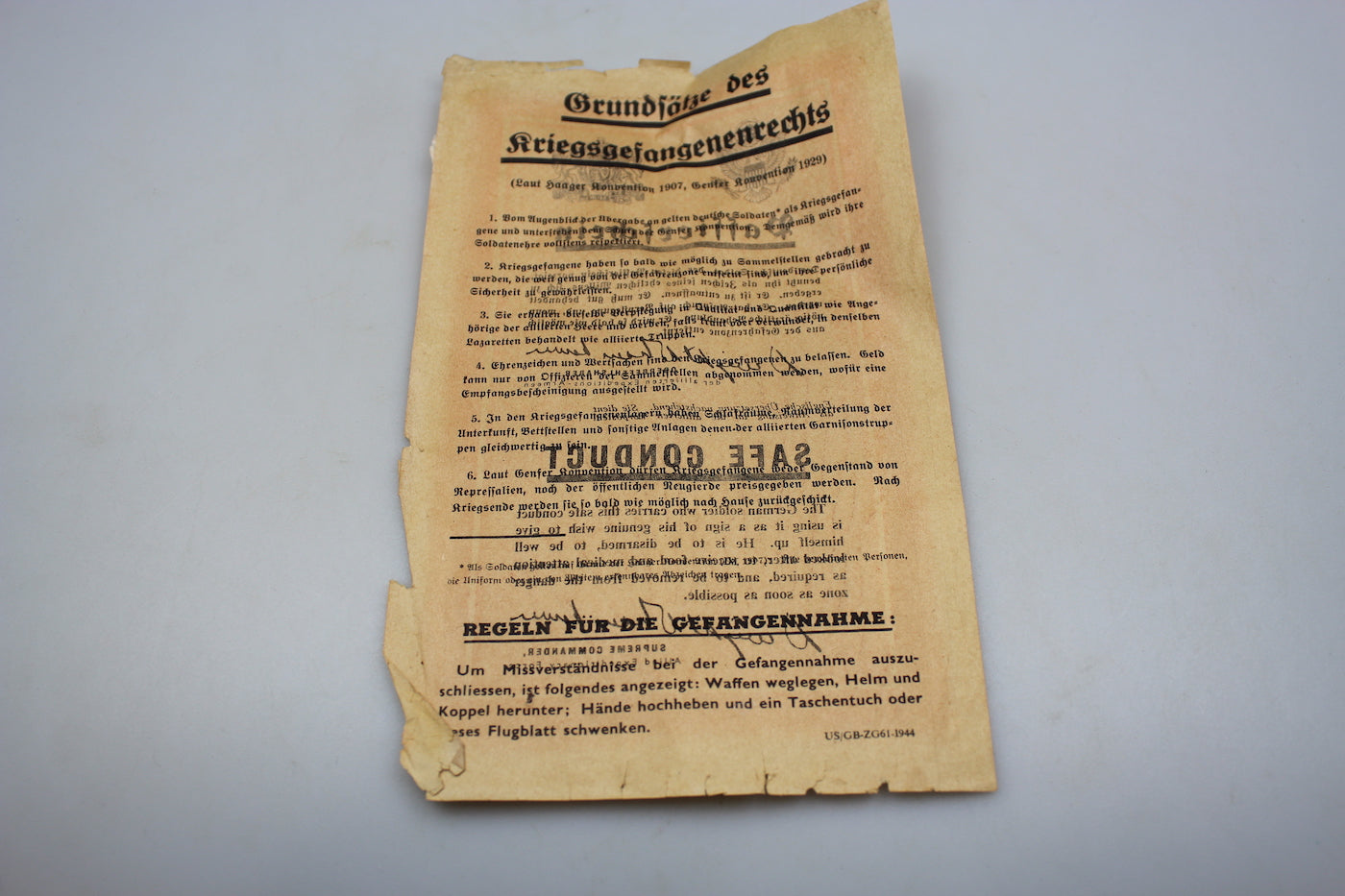 “Safe conduct” per soldati della Wehrmacht WW2