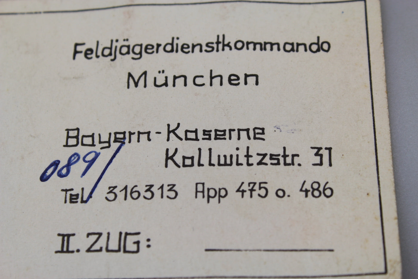 Ausweiss Feldjagerdienstkommando - Munchen Btl.760