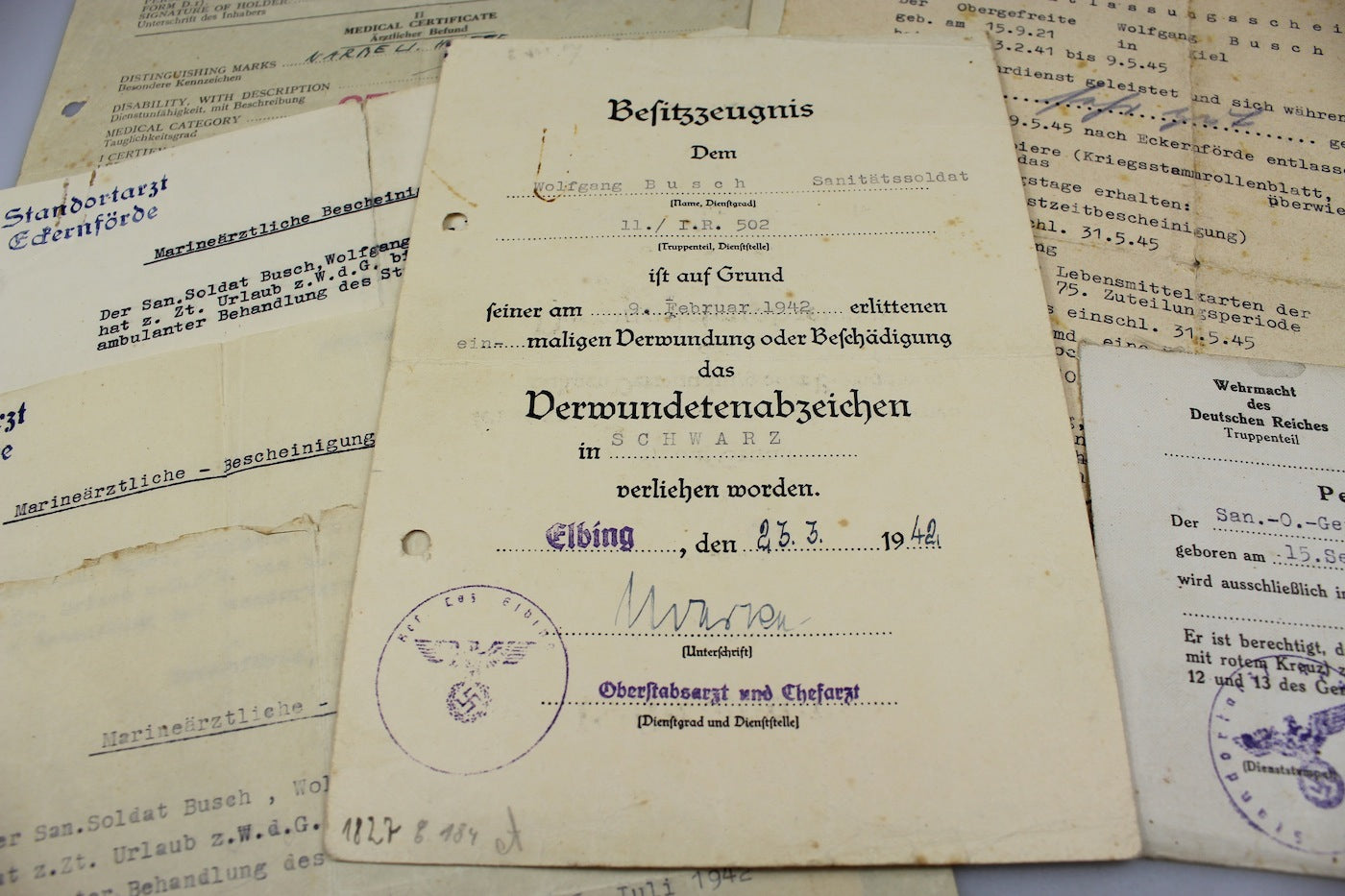 Attestato Ferita Terza Classe e altri documenti