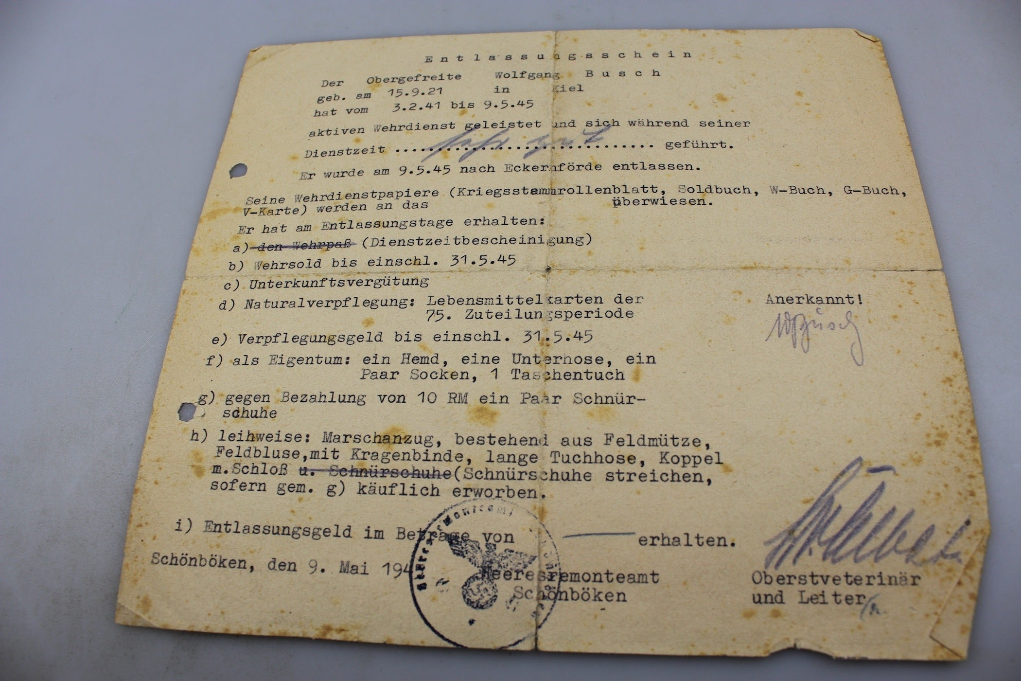 Attestato Ferita Terza Classe e altri documenti