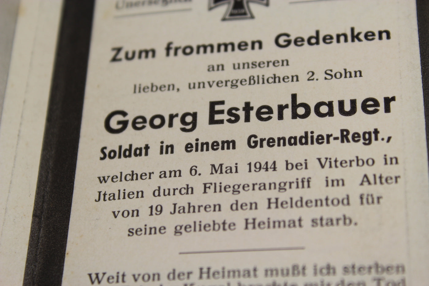 Sterbebilder Grenadier - Viterbo, 6/5/1944