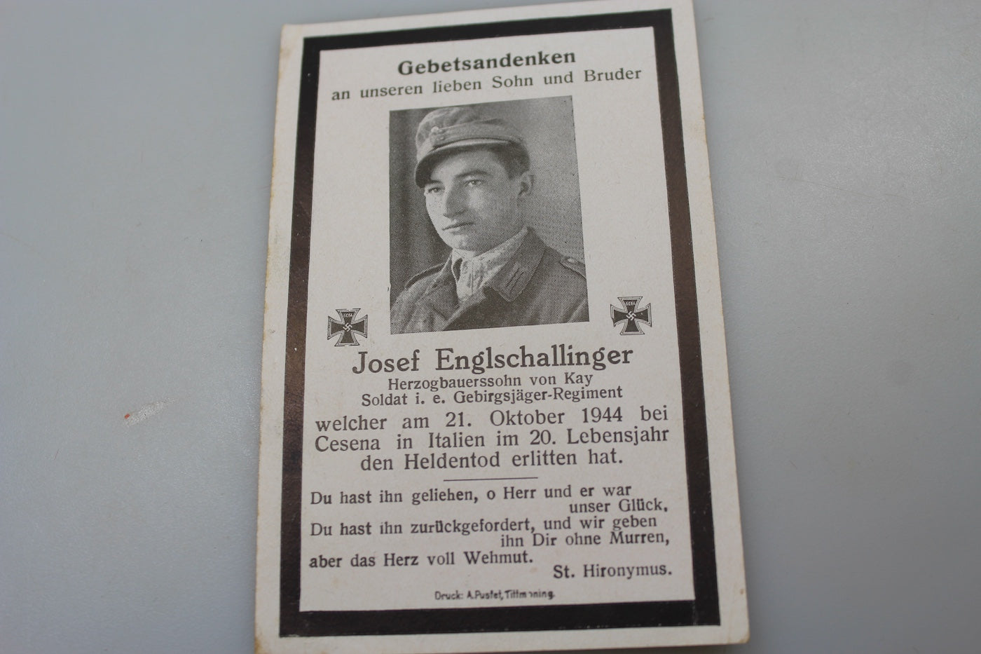 Sterbebilder Gebirgsjager caduto a Cesena 21/10/44