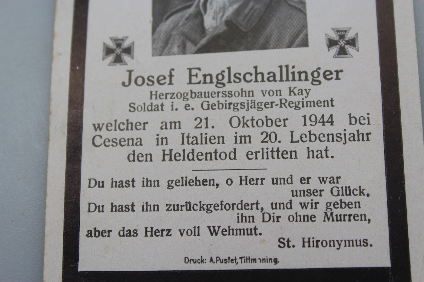 Sterbebilder Gebirgsjager caduto a Cesena 21/10/44