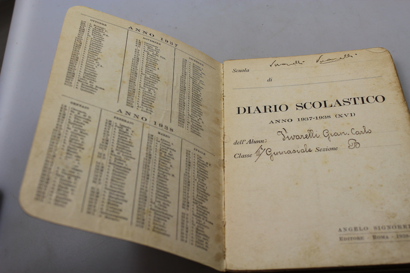 Diario Scolastico 1938 -XVI° E.F.