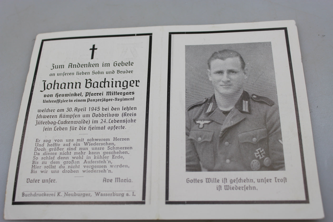 Sterbebilder Panzerjager - Brandeburgo 30/4/45