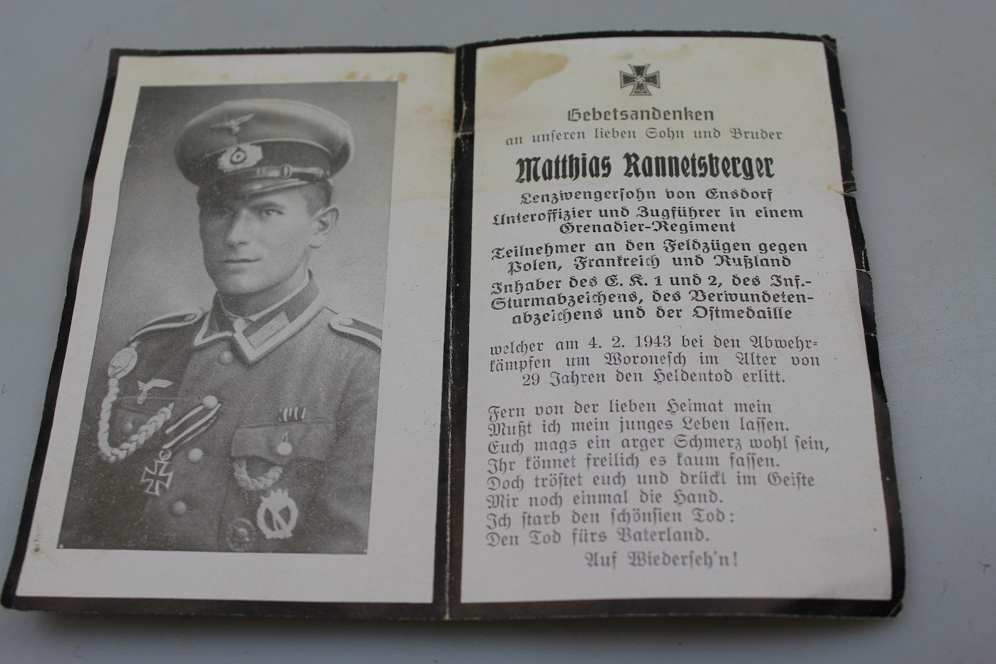 Sterbebilder di un pluridecorato WW2