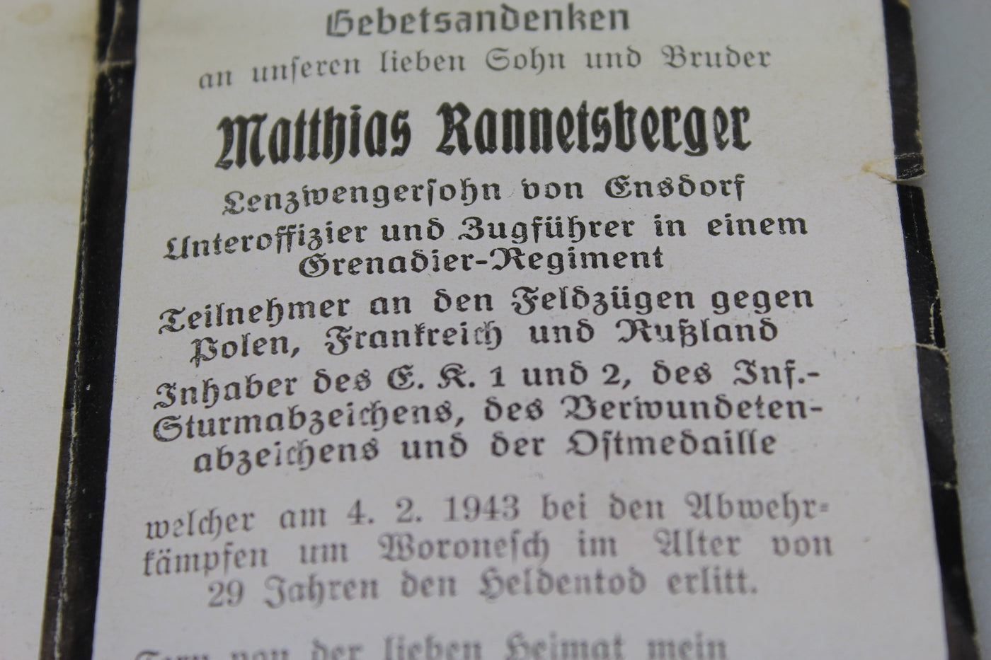 Sterbebilder di un pluridecorato WW2