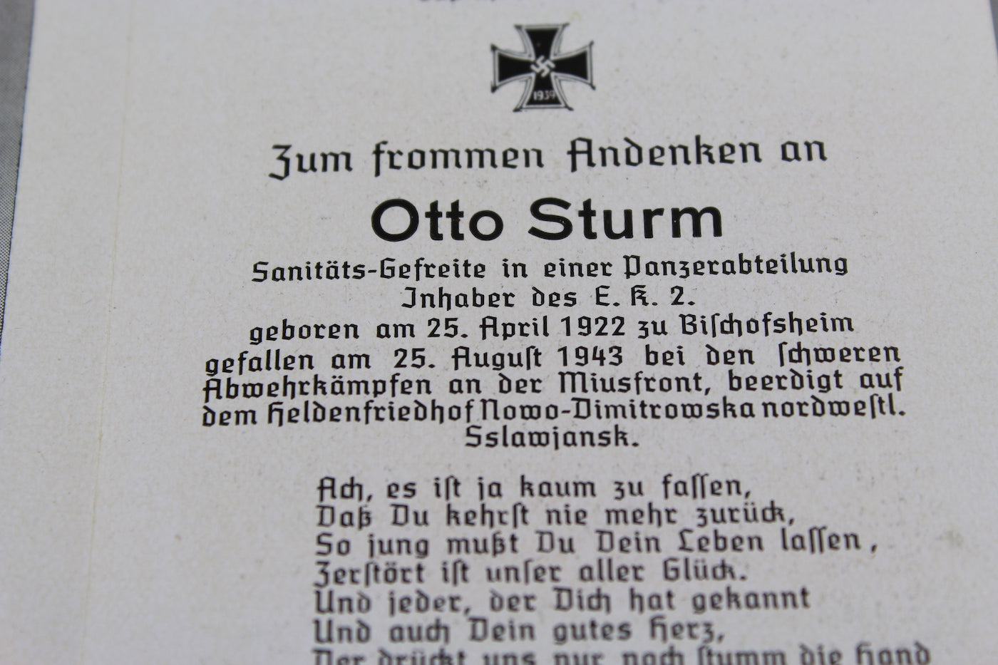 Sterbebilder PZ-Abteilung - Russia 1943