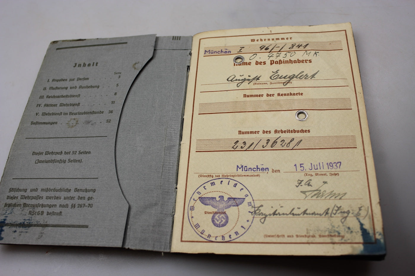 Wehrpass Kriegsmarine con piastrino di riconoscimento WW1