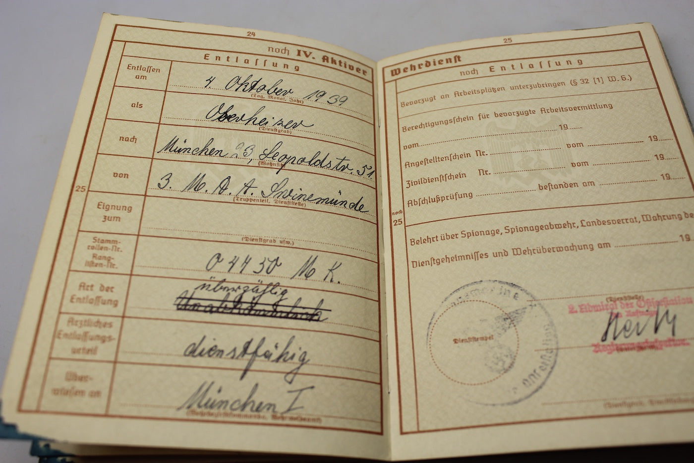 Wehrpass Kriegsmarine con piastrino di riconoscimento WW1