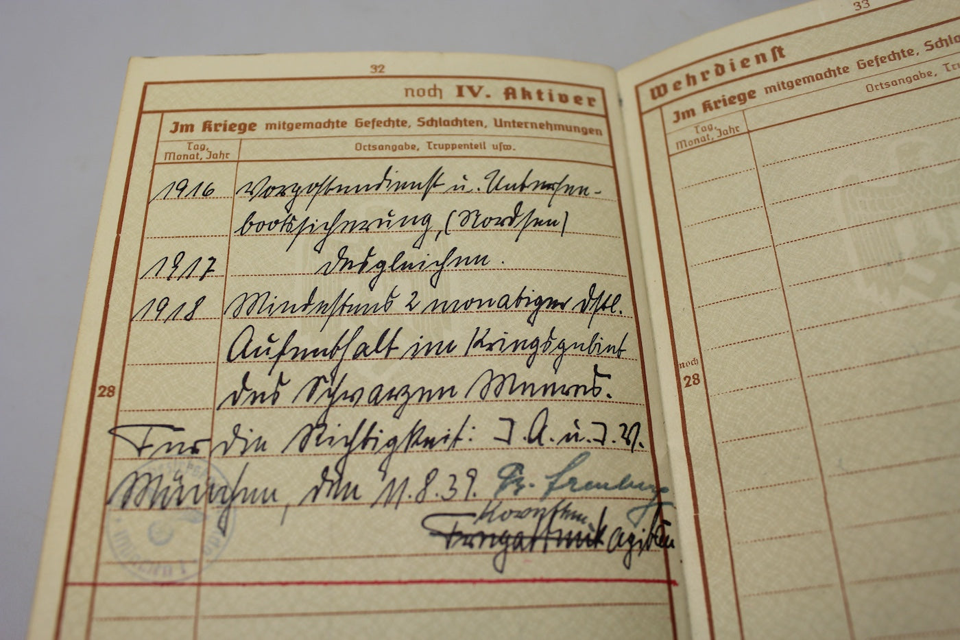 Wehrpass Kriegsmarine con piastrino di riconoscimento WW1