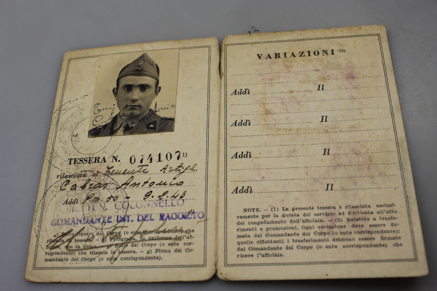 Tessera riconoscimento REI WW2