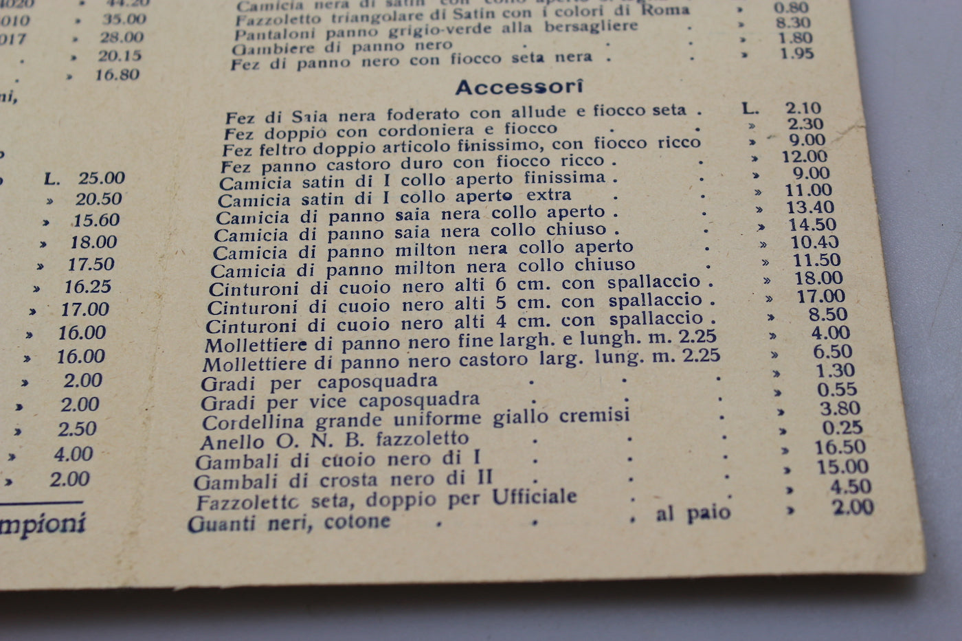 Listino prezzi Sartoria FGC