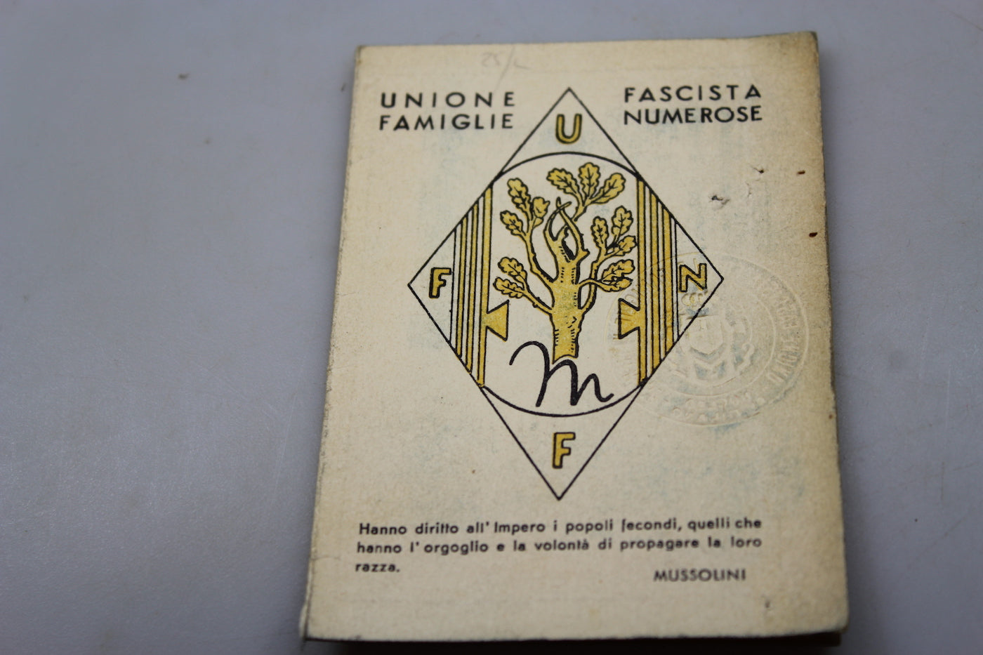 Tessera U.F.F.N. - 1939 - Milano