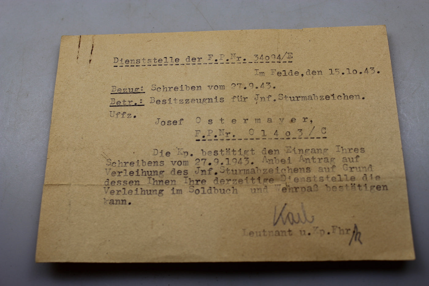 Attribuzione ISA per Ufficiale 1943