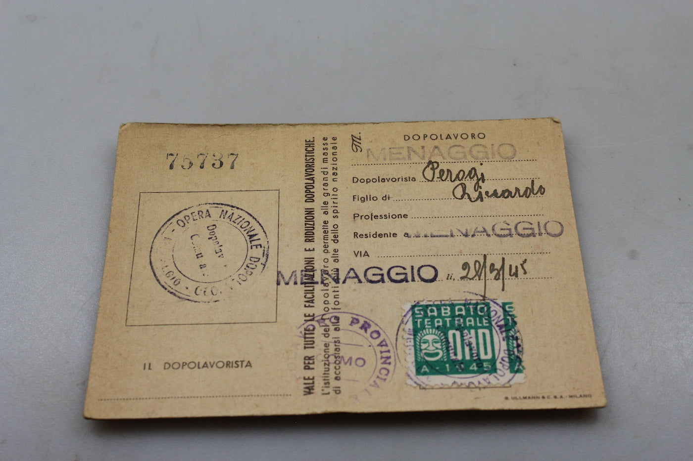 Tessera iscritto OND 1945 RSI
