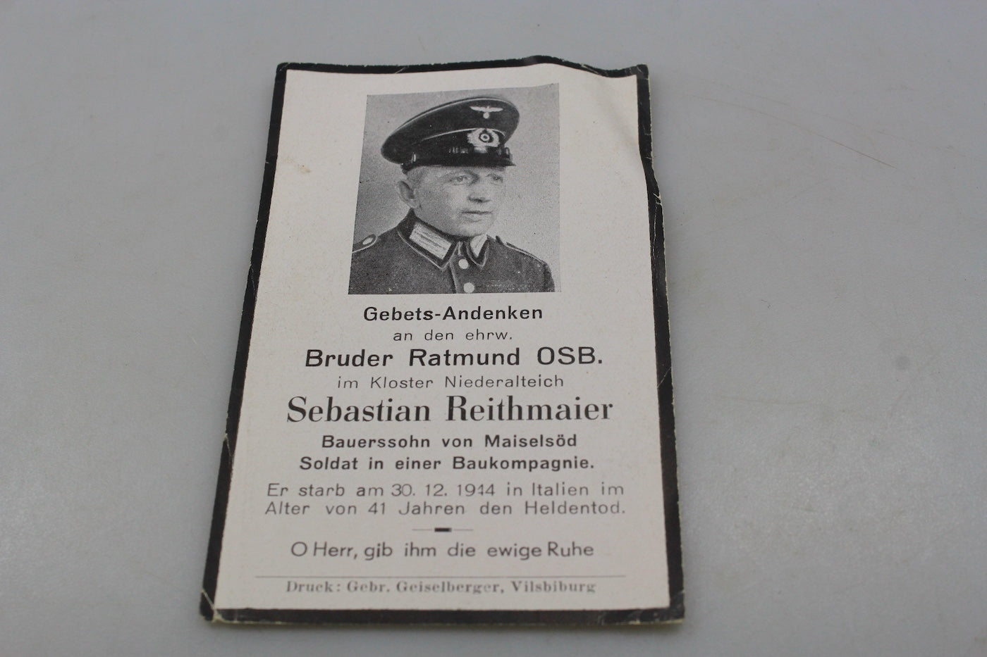 Sterbebilder Soldato Heer caduto Italia 30/12/44
