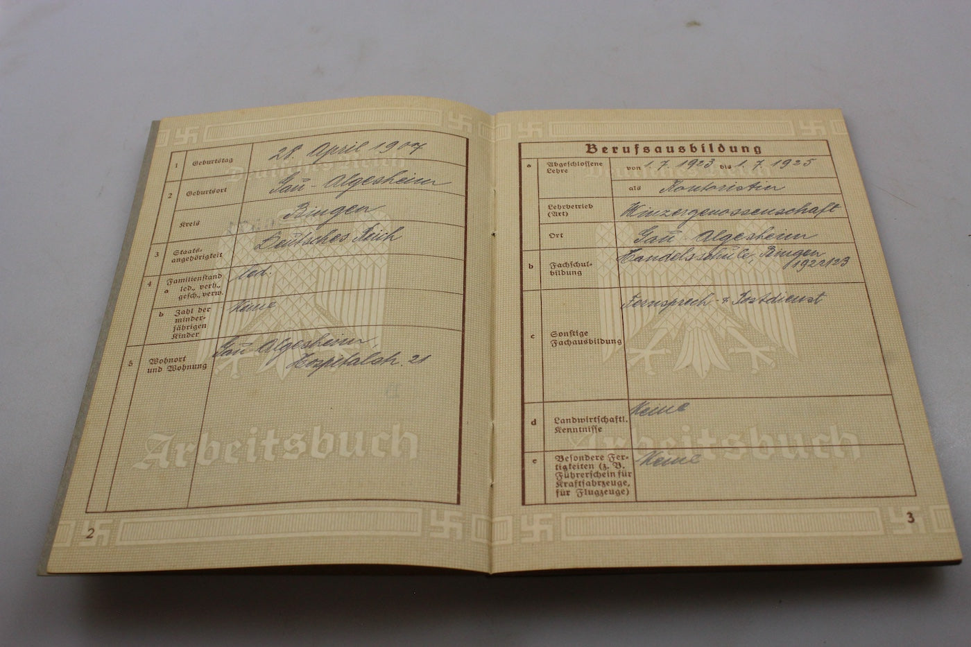 Arbeitsbuch III° Reich periodo prebellico, foto 3