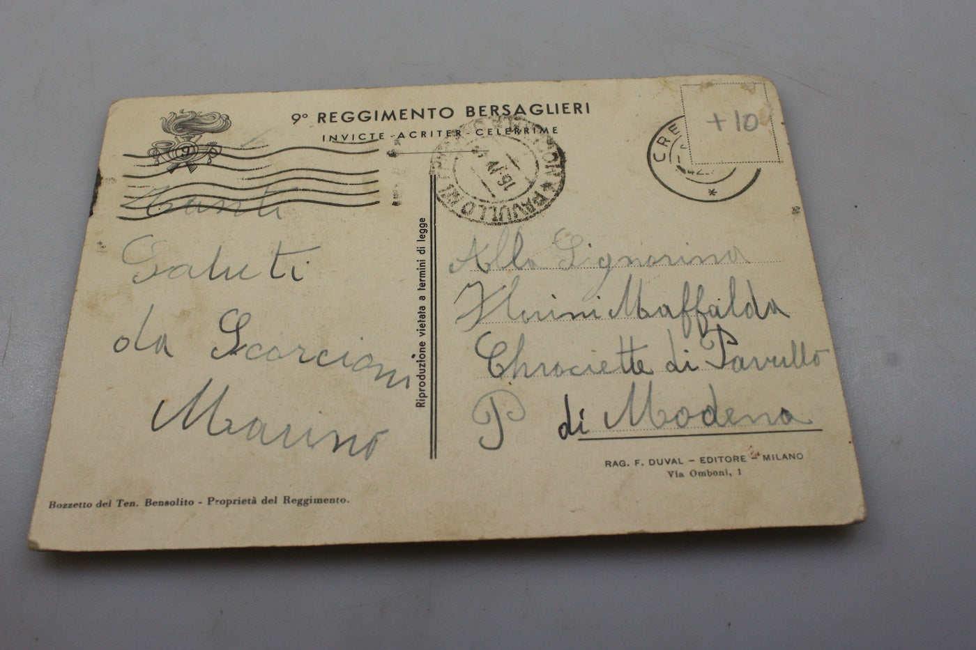 Cartolina postale 9° Reggimento Bersaglieri