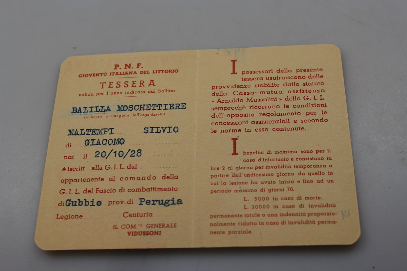 Tessera GIL - Balilla Moschettiere