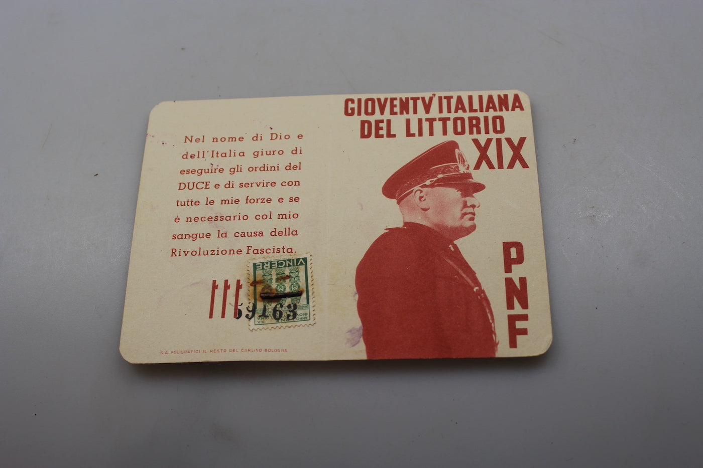 Tessera iscritto GIL anno XIX° E.F.