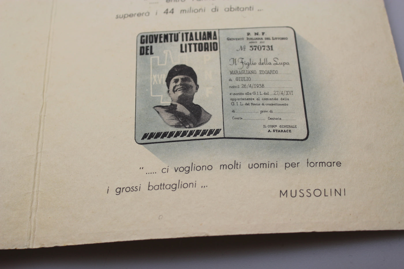 Annuncio nascita primogenito 1938