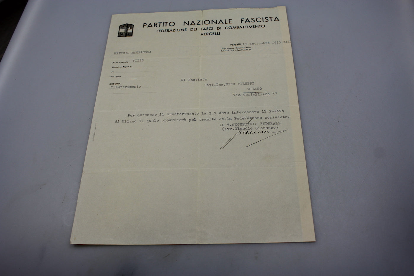 Documento PNF - Trasferimento
