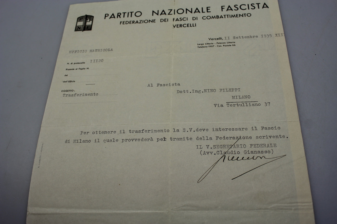 Documento PNF - Trasferimento