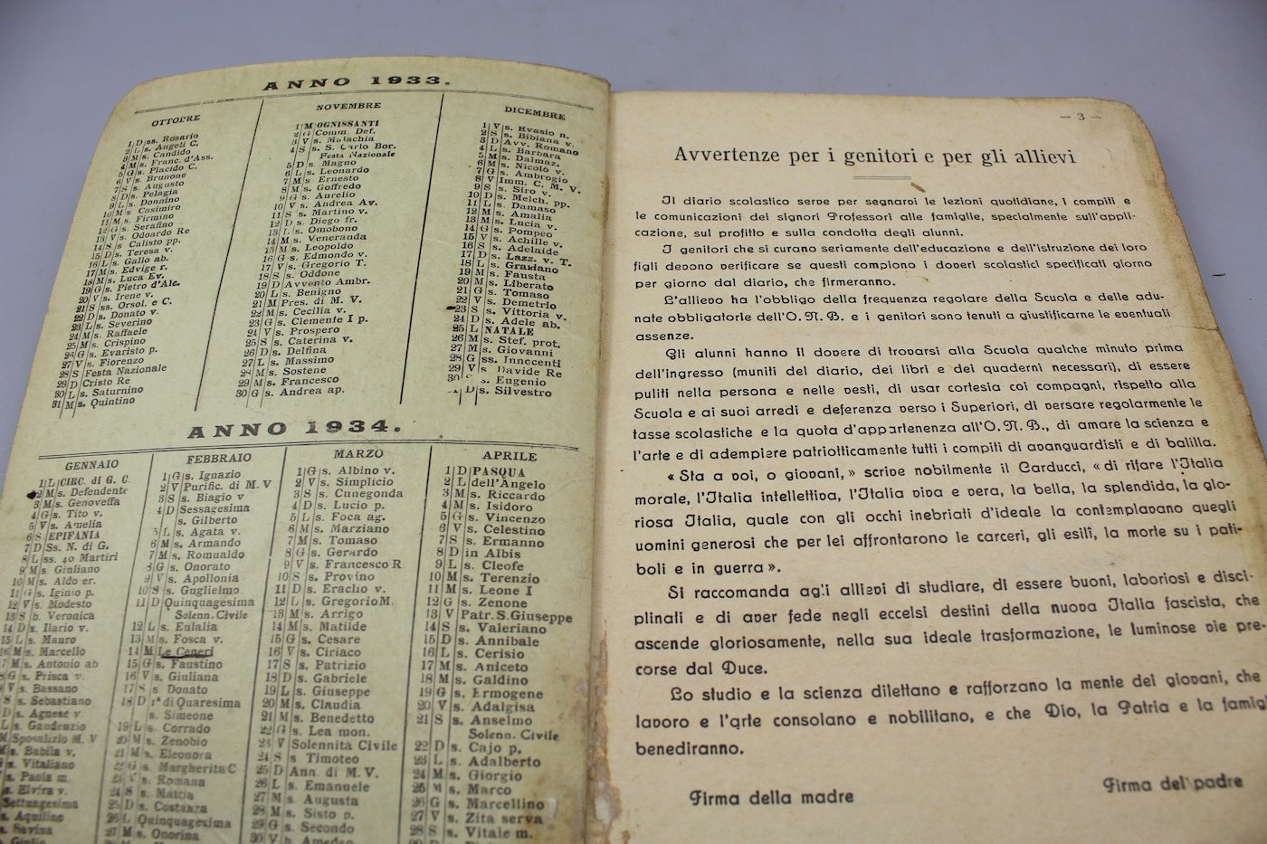 Diario scolastico per l'anno 1934/35