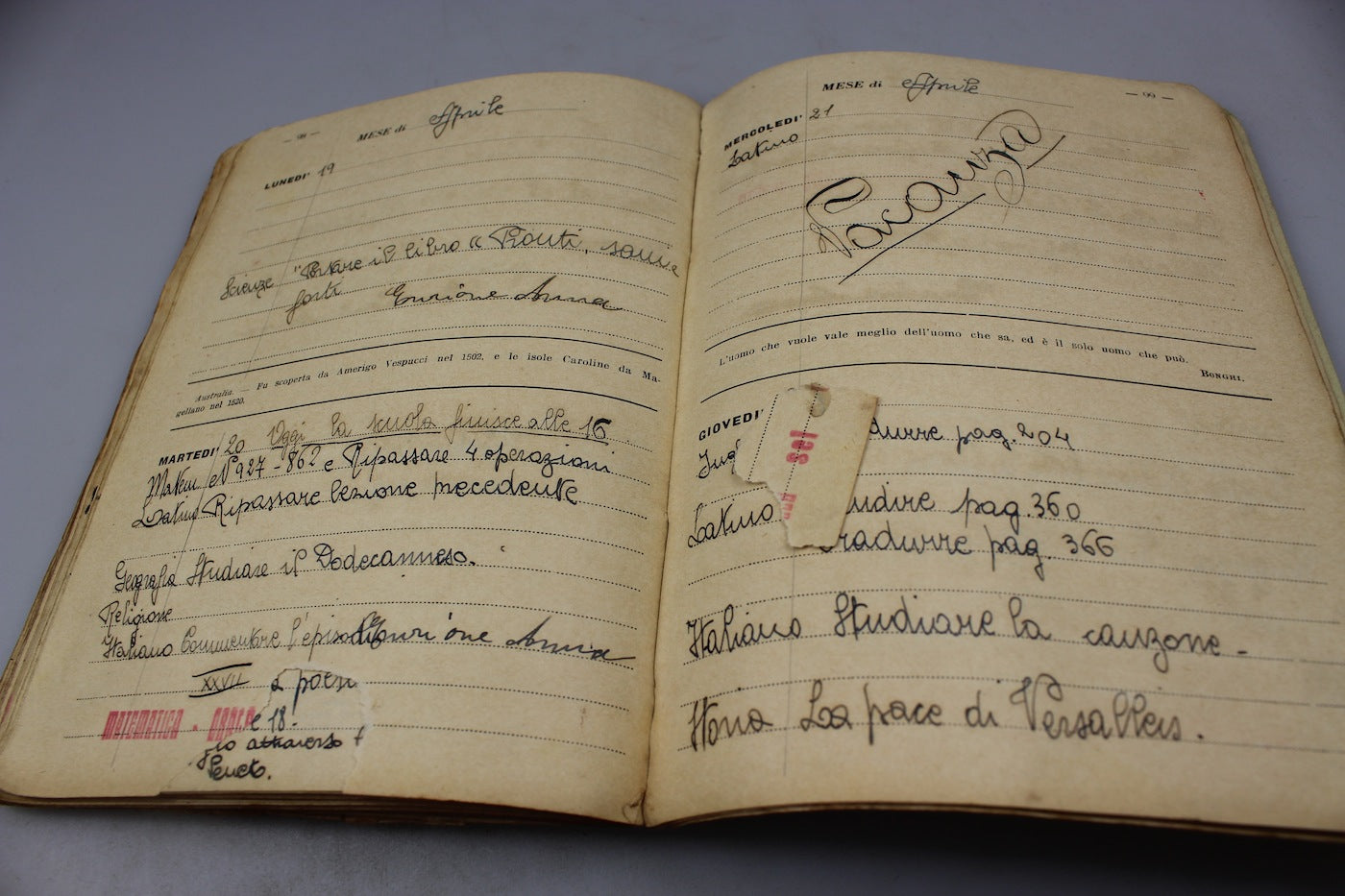 Diario scolastico per l'anno 1934/35
