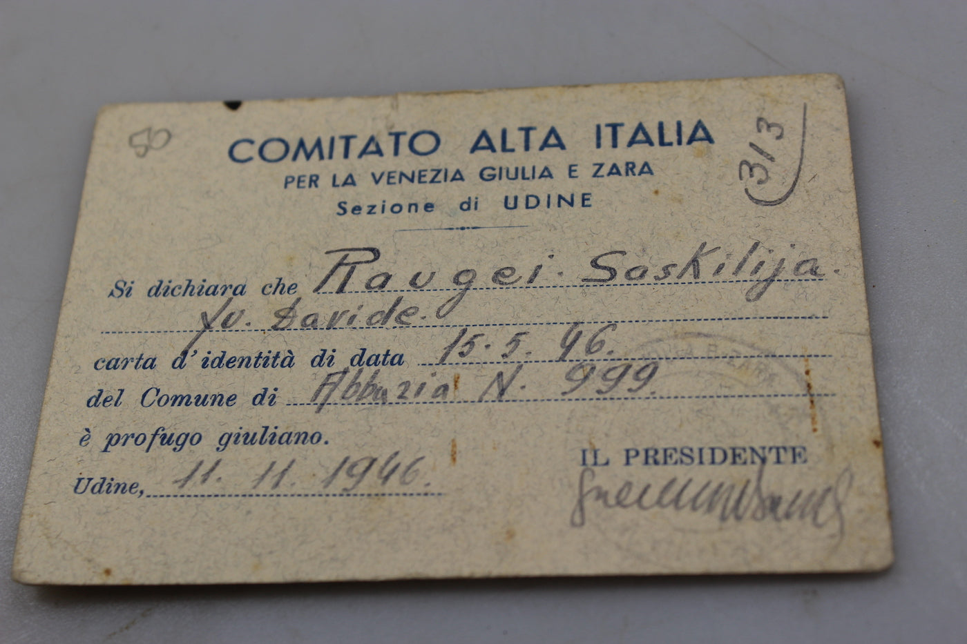 Documento "Profugo Giuliano" 1946