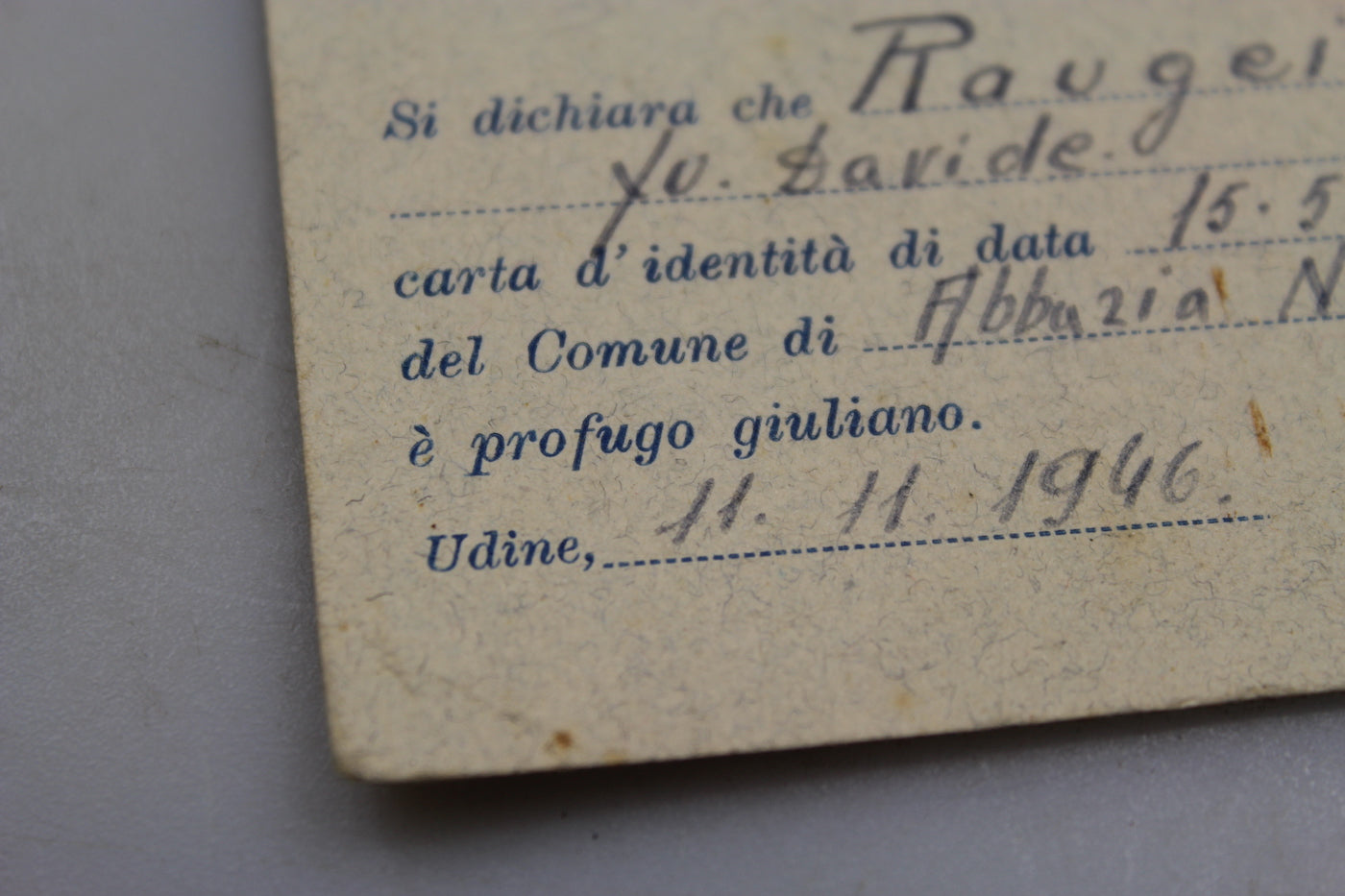 Documento "Profugo Giuliano" 1946
