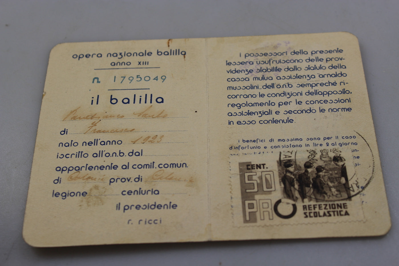 Tessera ONB - XIII° E.F.