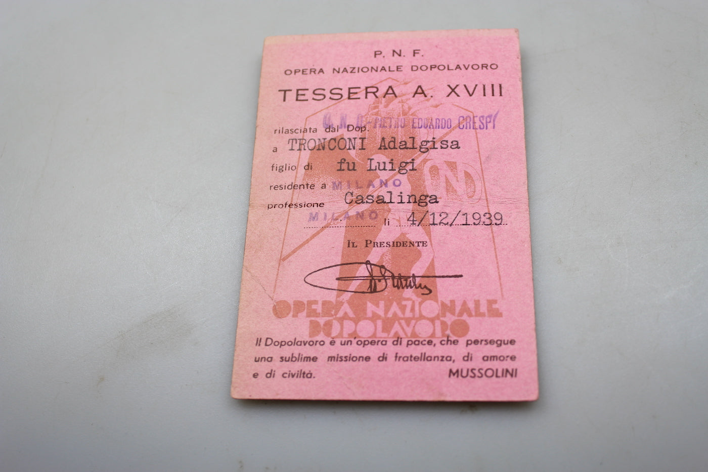 Tessera OND XVIII°