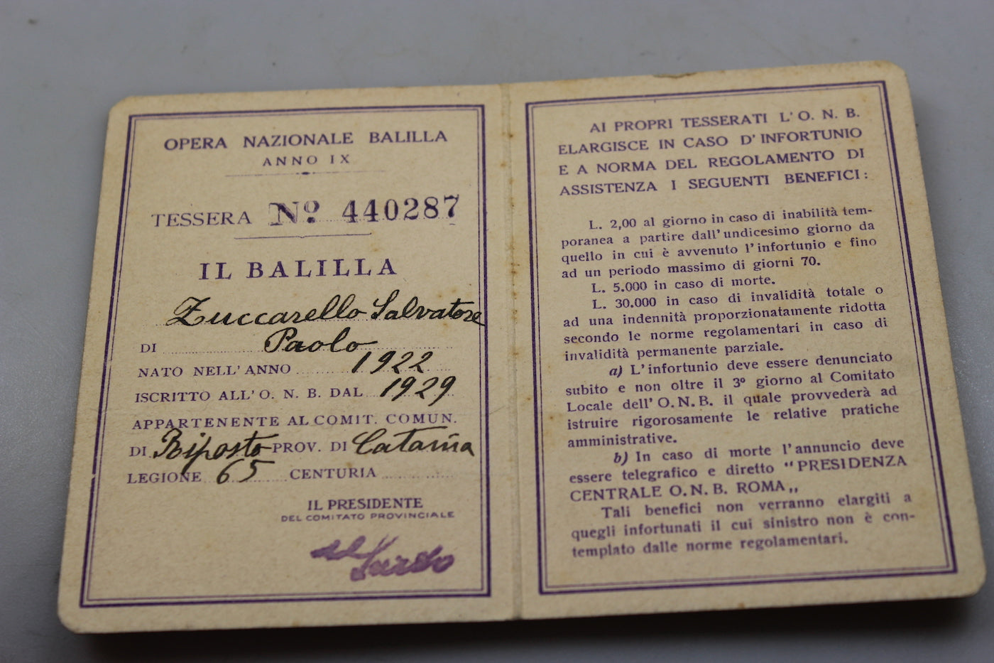 Tessera OB anno IX° E.F.