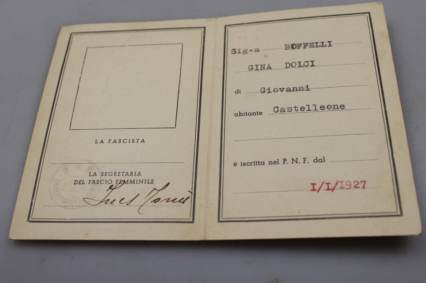 Tessera PNF Fascio Femminile XV°