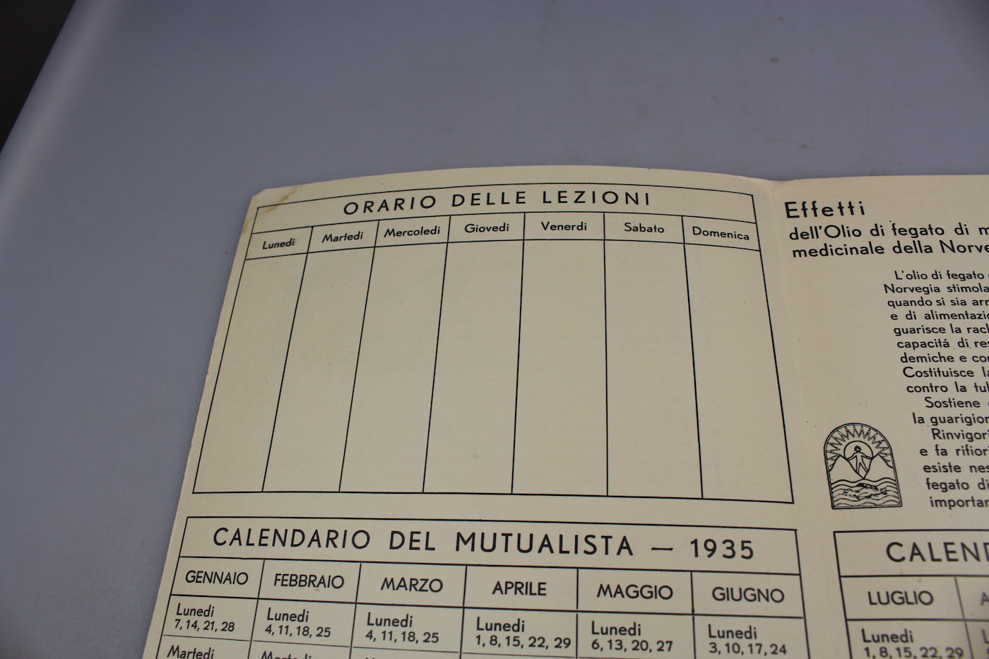 Diario scolastico 1935